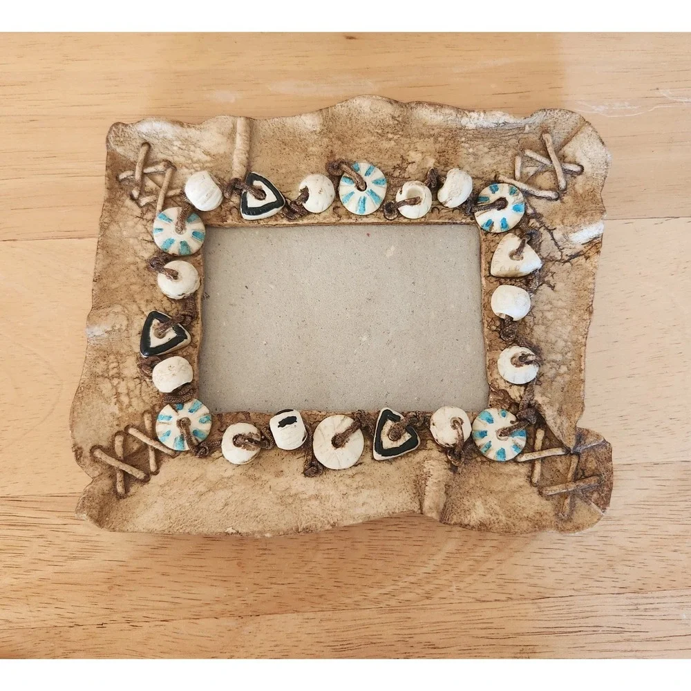 Ganz‎ Photo Frame Leather Looking Stitched Rock Aztec Nature Masculine